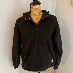 Adidas Sherpa Hoodie Womens S Essentials Golden Logo Sweatshirt Black Fleece